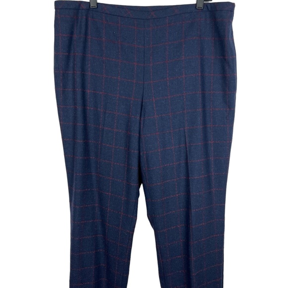 Talbots Pants Size 14 Navy Wool Blend Windowpane Slim-leg NWT - Picture 4 of 9